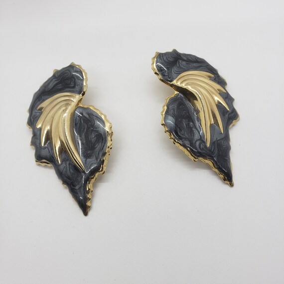 Vintage 80s Angel Wing Statement Earrings Dark Gr… - image 3