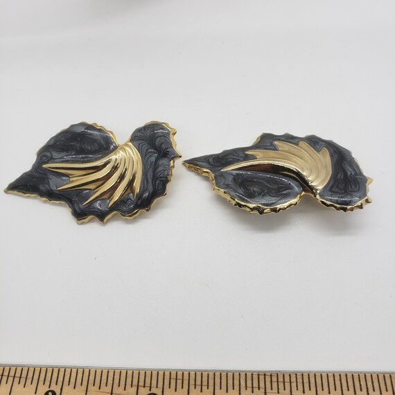 Vintage 80s Angel Wing Statement Earrings Dark Gr… - image 6