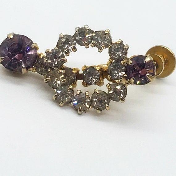 Vintage Clear and Lavender Rhinestone Screw Back … - image 7