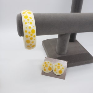 Vintage 80s Avon Yellow Polka Dot Bracelet and Stud Earrings
