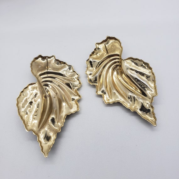 Vintage 80s Angel Wing Statement Earrings Dark Gr… - image 4