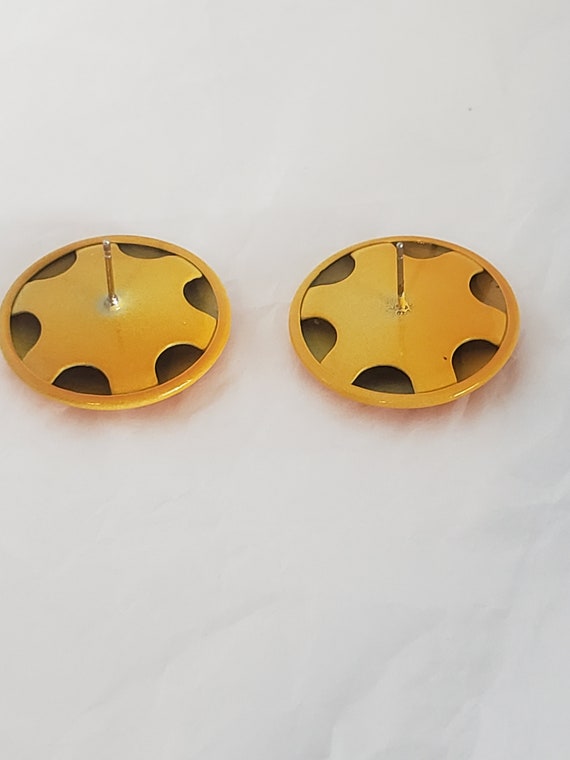 Vintage Mid Century Orange Metal Button Earrings - image 5