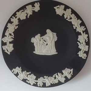 Vintage Wedgwood Black Basalt and Cream Cupid As Oracle 3 Slot Ashtray
