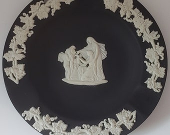 Vintage Wedgwood Black Basalt and Cream Cupid As Oracle 3 Slot Ashtray