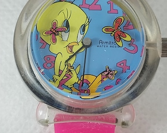 Vintage 90s Tweety Bird Watch: Armitron Animated Butterfly, Pink Band