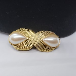 Vintage Monet, Faux Pearl, Figure Eight, Goldtone, Brooch image 1