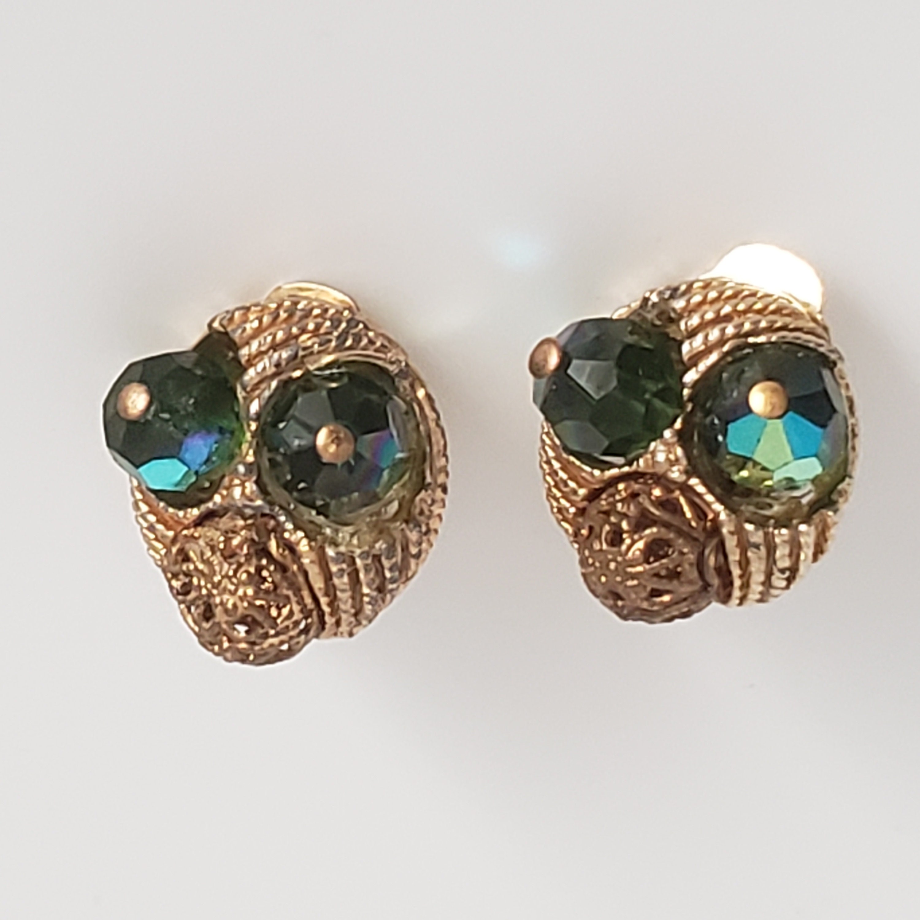 高品質 Blue-green and Gold Vintage Cluster Etsy - Earrings Clip-on イヤリング・ノンホールピアス