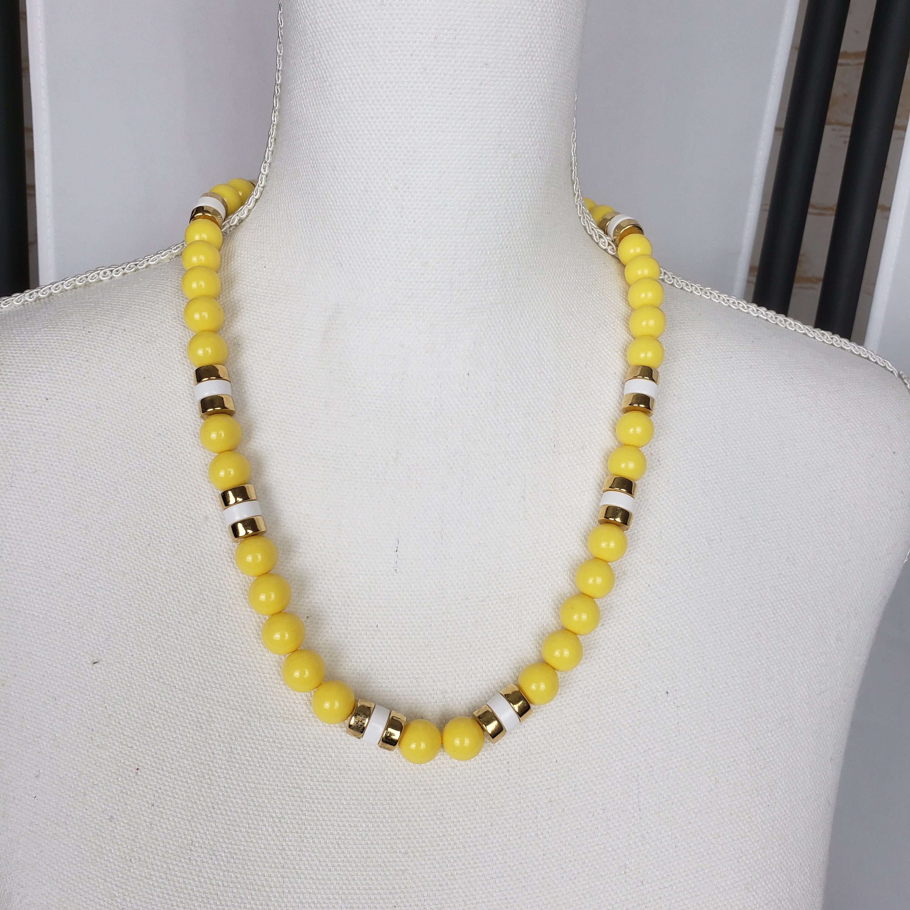 Napier Yellow Beaded Necklace Long Plastic Vintage Costume