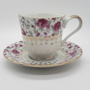 Vintage 60s Choice Imports Pink Floral Tea Cup and Saucer Japan