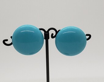 Vintage Mid-Century Blue Button Clip-on Earrings