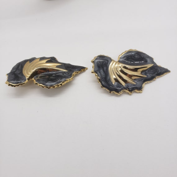 Vintage 80s Angel Wing Statement Earrings Dark Gr… - image 7