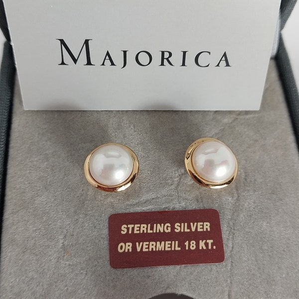 Vintage Majorica Simulated Pearl Stud Earrings NOS in Box