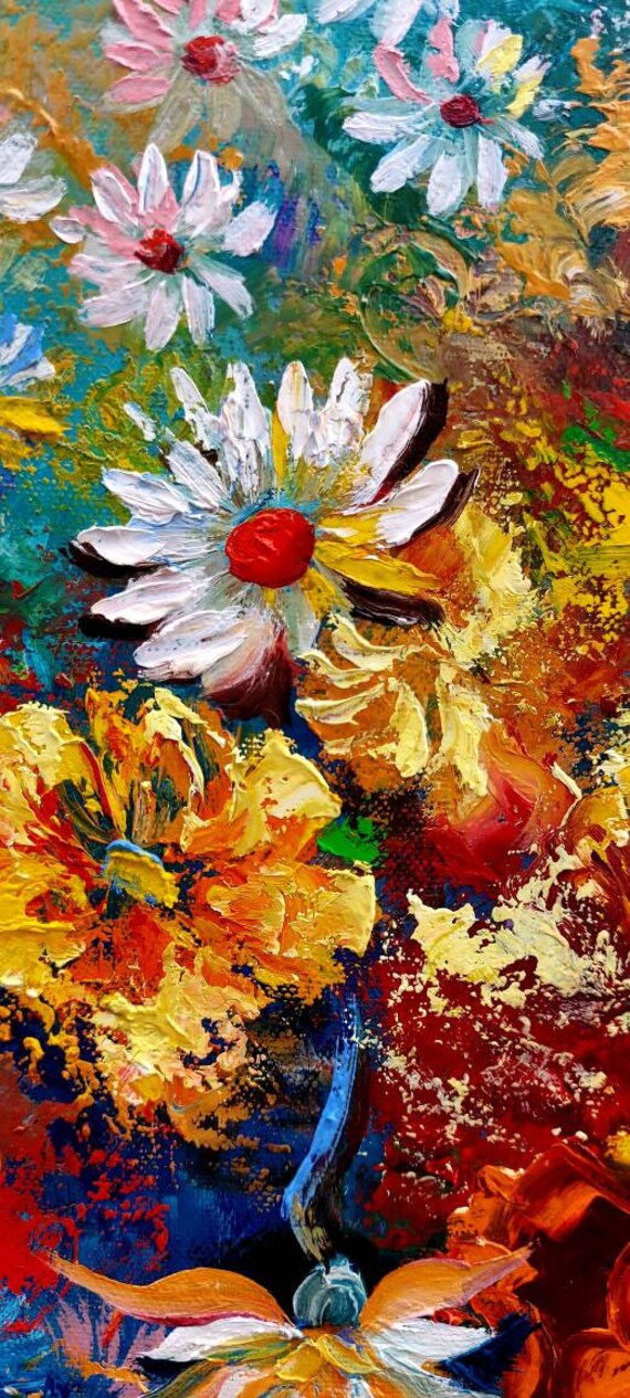 カラフルな花束の絵画