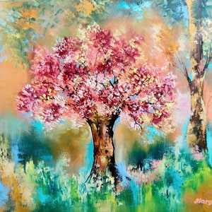Tree Painting  Forest Nature Art Oil Painting Landscape Scenery Artwork- Almond Tree Art Original oil Artwork