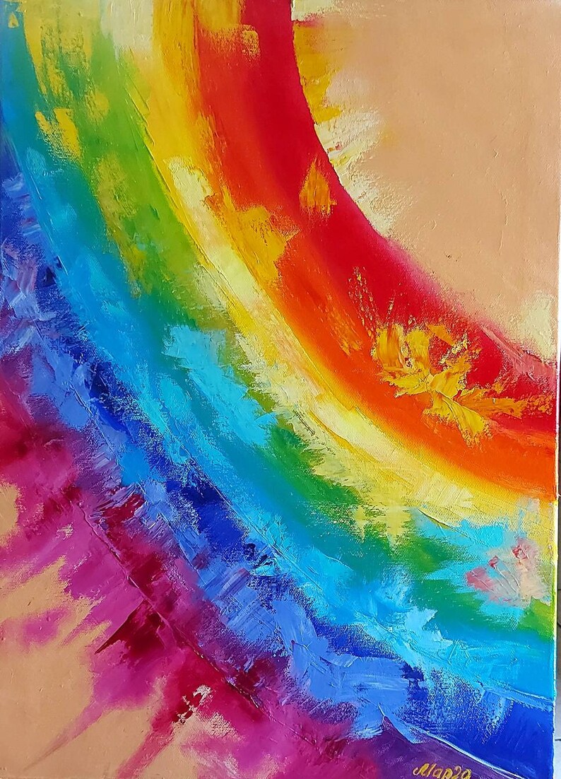 Rainbow Painting Colorful Wall Art Rainbow Multicolor Art Etsy