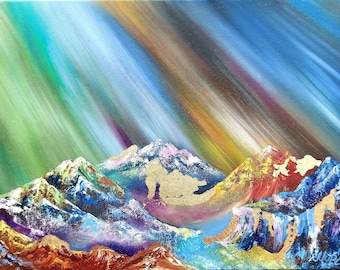 Gold Mountain Painting Nature Art Landscape Painting Oil Painting Bright Color Blue Sky Art