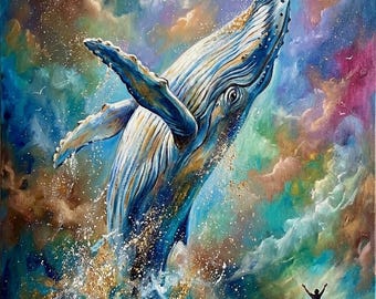 Pintura al óleo de ballena personalizada, arte marino original hecho a pedido, lienzo de ballena con textura de impasto, decoración de pared oceánica personalizada, obra de arte de orca