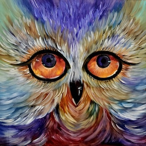 Owl Original Oil Painting 16x16 in Bird Art