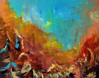 Other Worlds- Abstract Original Oil Painting  Universe Art-Nature Mountains Wall Art-World Nature Artwork