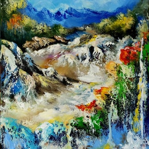 Waterfall Painting Waterfall Art Oil Painting Nature Art