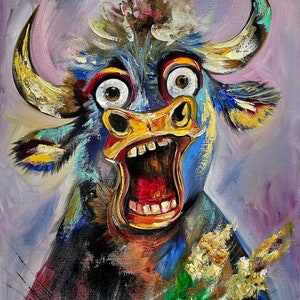 Taurus Painting Zodiac Art Taurus Art Oil Painting-Bull Painting- Fanny Animal Art