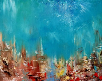 Seascape Art 16x20 in Oil Painting Abstract Artwork
