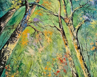 Green Forest Original oil painting Forest Art Forest wall Art National Park,,Tara&quot;Serbia