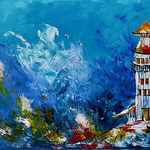 Lighthouse &#39;&#39;PHAROS&#39;&#39;  Original Handwritten Acrylic Painting Lighthouse wall art Artwork impasto acrylic painting