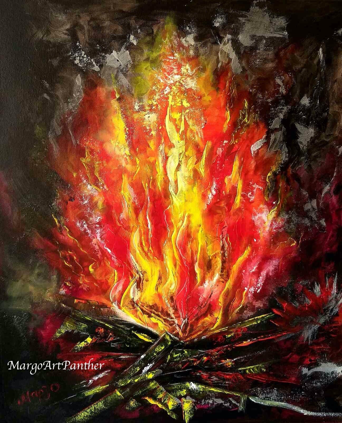 Custom Fire Painting Original Oil Art Commission Impasto Bonfire On 