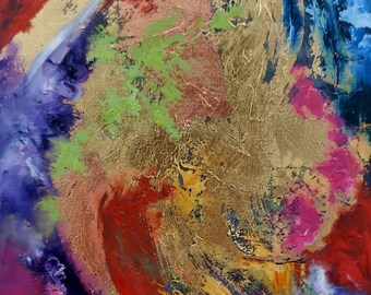 Gold Leaf Abstract Painting, Textured Paste Wall Art (20x16)