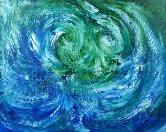 Leidenschaft des Ozeans Original Ölgemälde Ozean Kunst-Blau Abstrakte Kunstwerk-Ocean Wand-Dekor