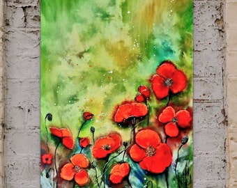 Red California Poppy Poppies painting Flowers Art Fantasy flowers Oil painting
