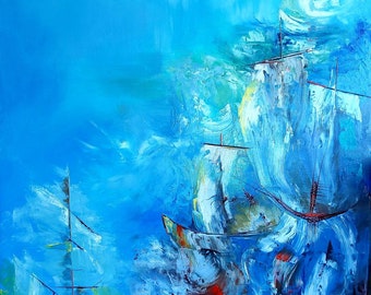 Heavenly Sails Painting-Extra Large Original Artwork-Sails Abstract Wall Art-Individual order of painting-Seascape Art-Yacht club Art