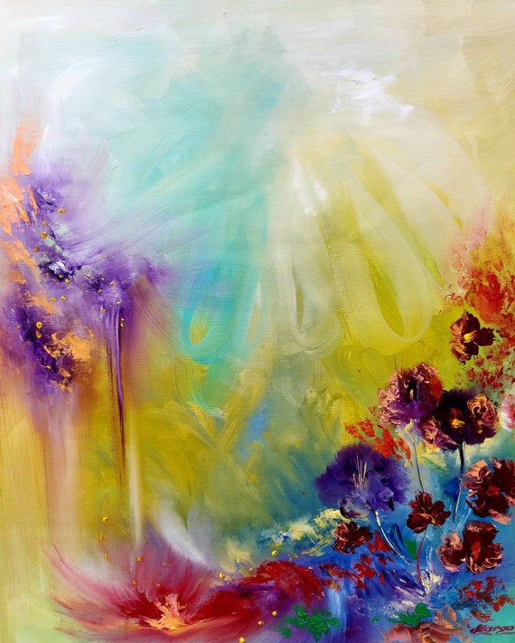 FLOWERS BOUQUET PAINTING- Colorful Floral Art- Flower Wall