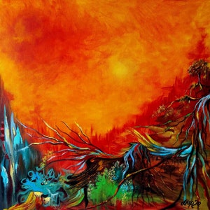 Fogo Água Pintura Pintura Elemental Arte Abstrata