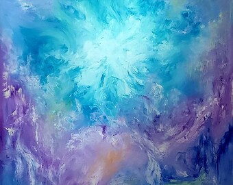Blue Sky Abstract /50×73 in/Original Oil Painting-Exclusive Artwork-Bright colors Art