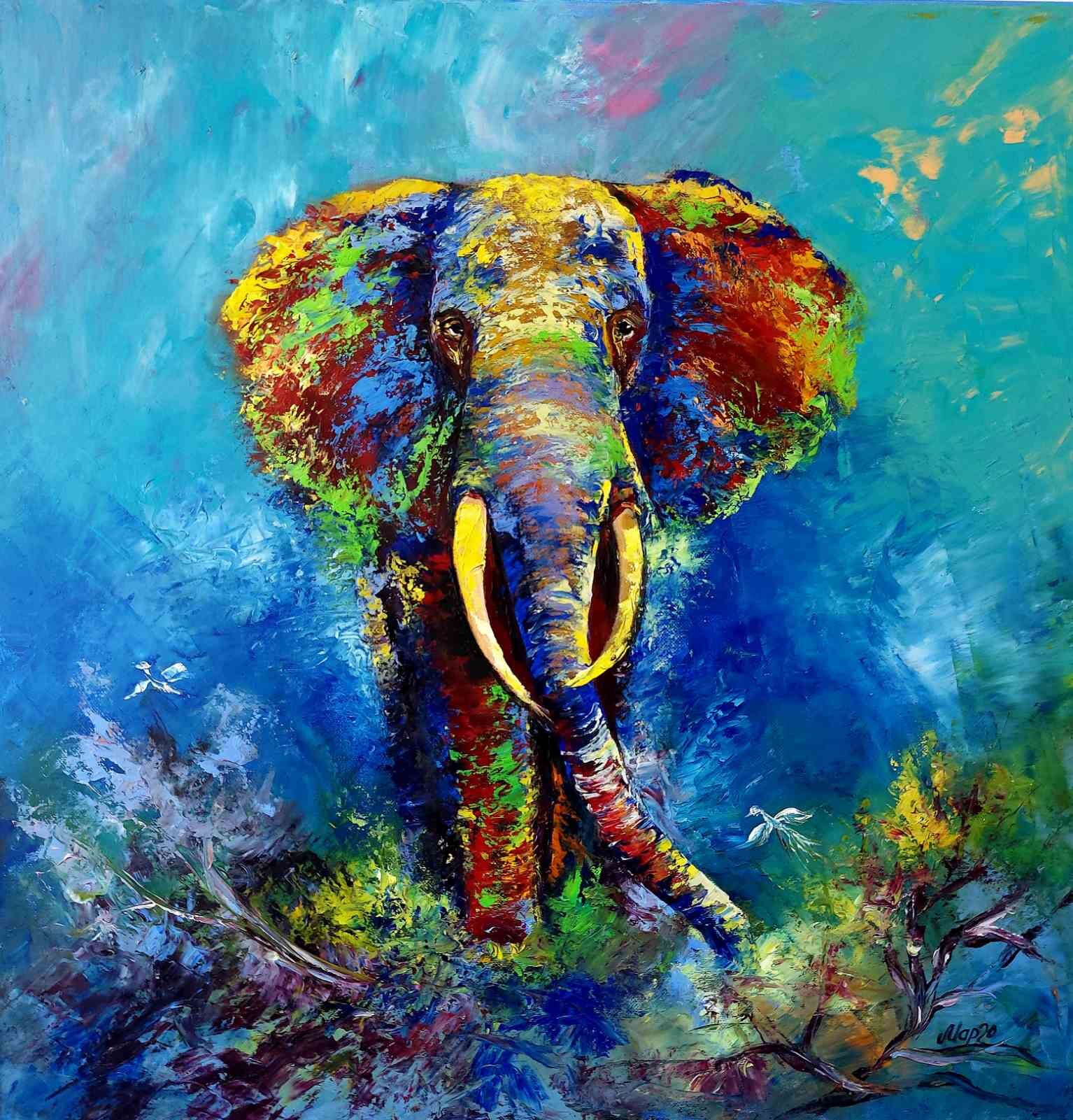Elephant Painting-elephant Artwork-elephant Art-bright Elephant