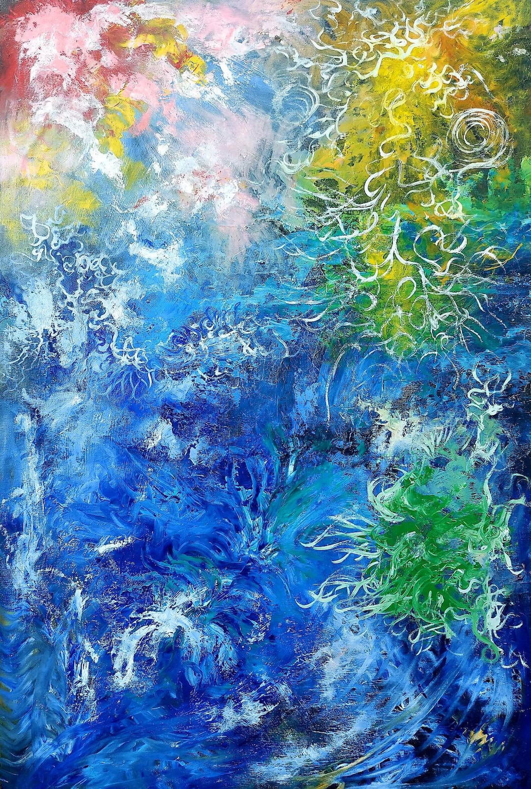 明るい感情 多色の感情的なアート 油絵 抽象的な壁アート - Etsy 日本