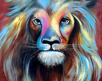 Lion Painting Lion Portrait Animal Art Wildlife Painting Lion Art Wildlife Painting Modern Lion oil painting Multi-Colored Animal impasta