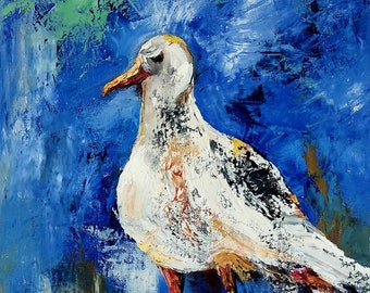 Seagull Seagle  Gull Bird Seagull  Original Handwritten Animal Bird Oil painting Impasto