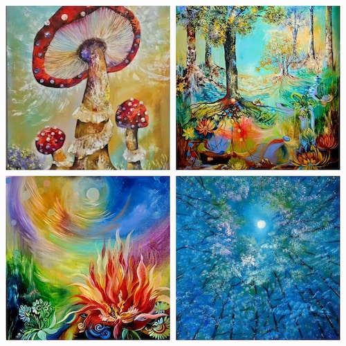 シャーマン焚き火絵画 20 x 24インチ - 焚き火壁画 - 素敵な壁