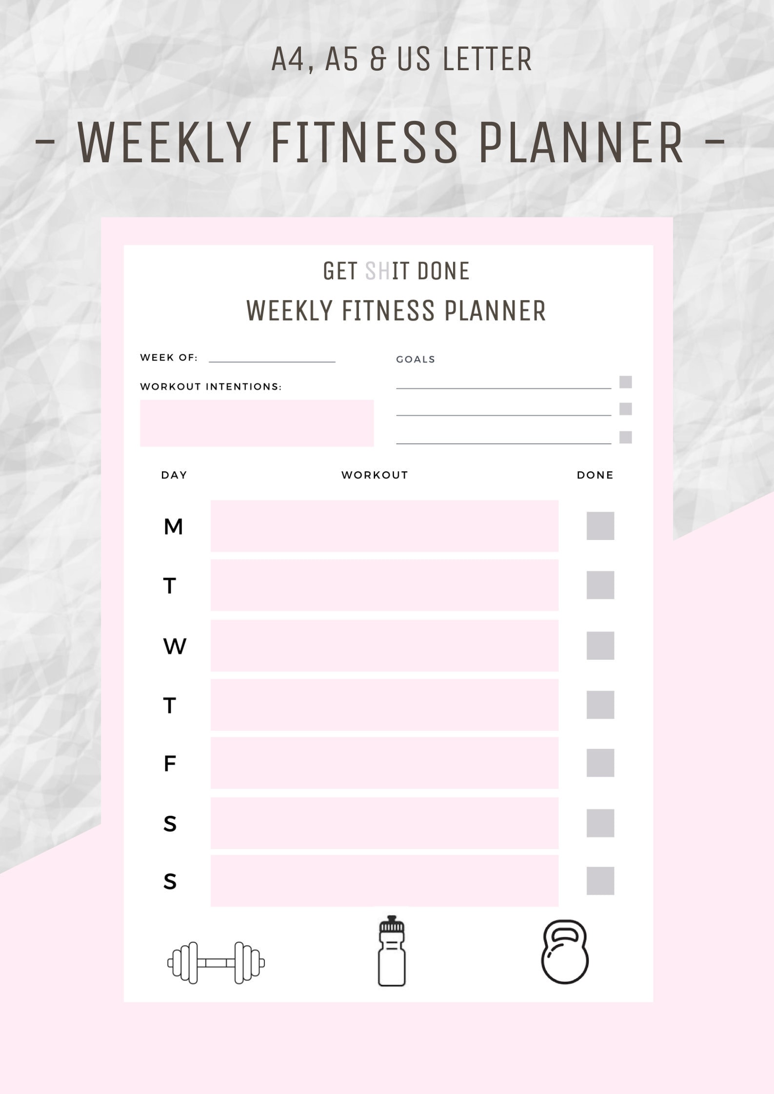 Weekly Fitness Planner Printable Weekly Workout Plan Workout Etsy
