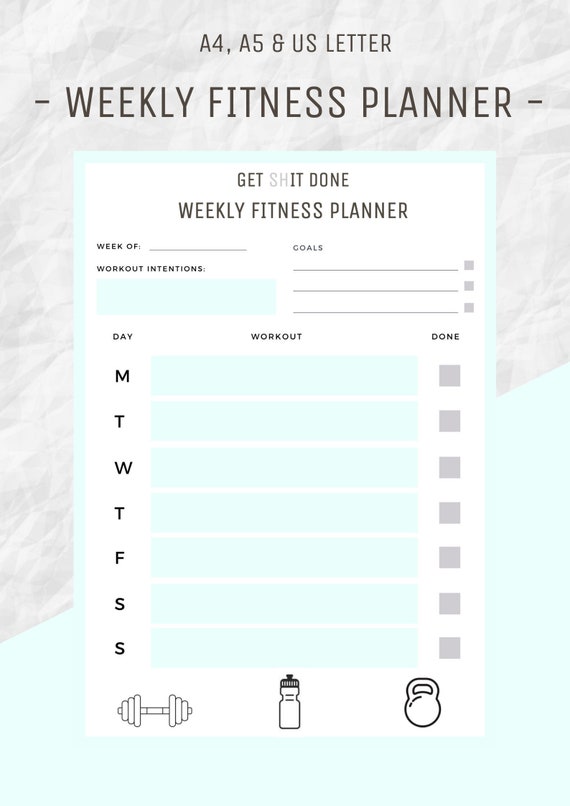 Weekly Fitness Planner Printable Weekly Workout Plan Workout | Etsy