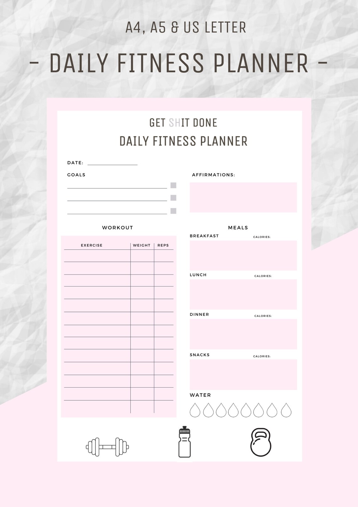 Fitness Planner Pack Daily Weekly Monthly Workout Planner Etsy Australia