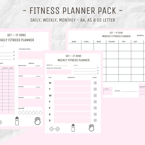 Fitness Planner Pack Daily Weekly Monthly Workout Planner Etsy Australia