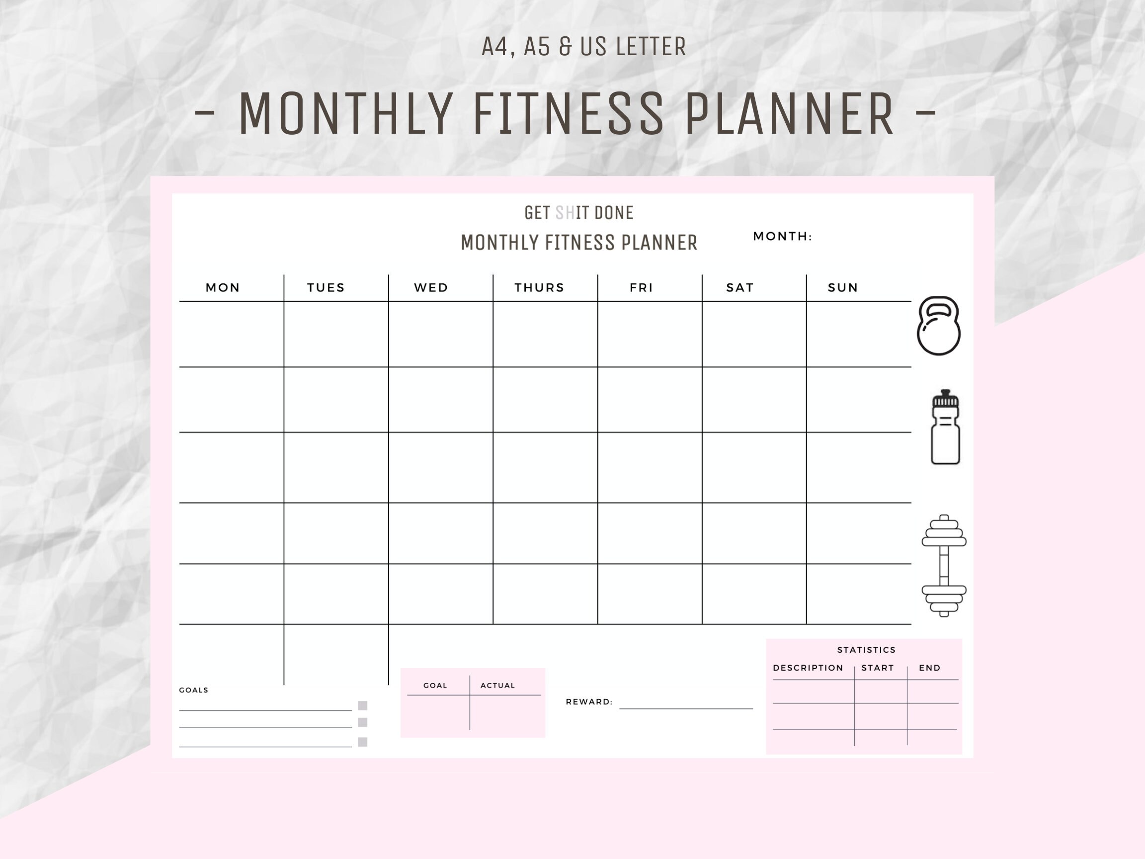 Fitness Planner Printable Health Planner Fitness Journal 