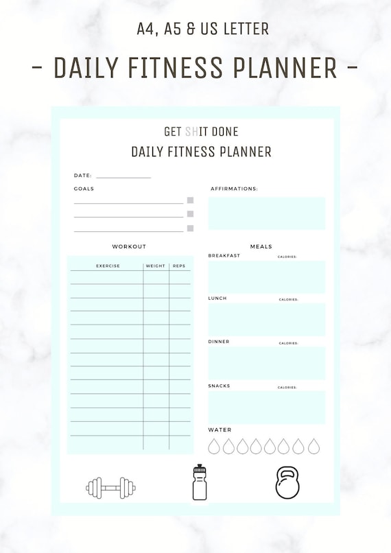 Daily Fitness Planner Printable Fitness Plan Workout Schedule
