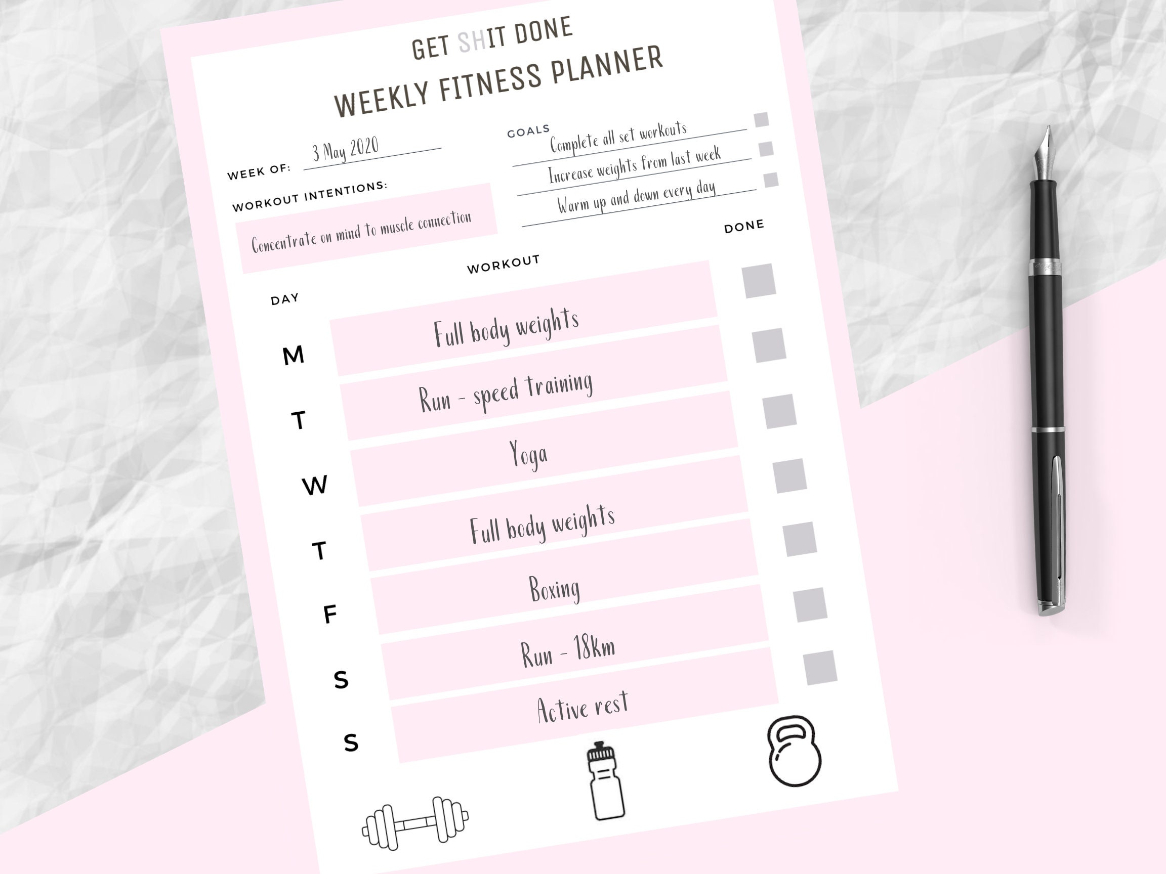 Weekly Fitness Planner Printable Weekly Workout Plan Workout Etsy UK