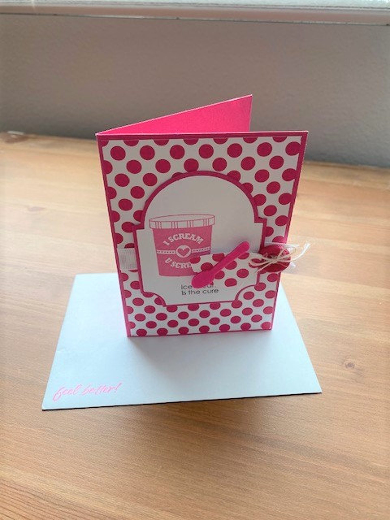 Get Well Card Feel Better Handmade Card Ice Cream Pink Etsy