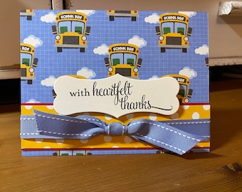 Handmade School Bus Thank You Card, Teacher Appreciation